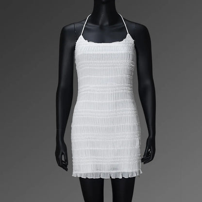 Cralom Slim Fit Sleeveless Backless Ruffle Edge Dress