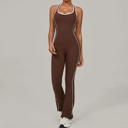 Cralom Seamless Yoga Jumpsuit: Back Hollow Butt Lifting Bootcut Bodysuit