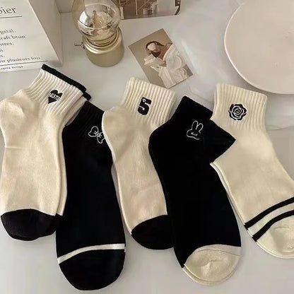 Cralom Striped Black & White Kids Short Socks for Spring & Summer