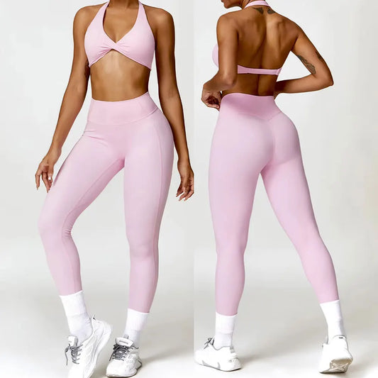 Cralom Yoga Set: Sport Bra, Leggings, Nude Feeling, Fitness, Gym Sportwear