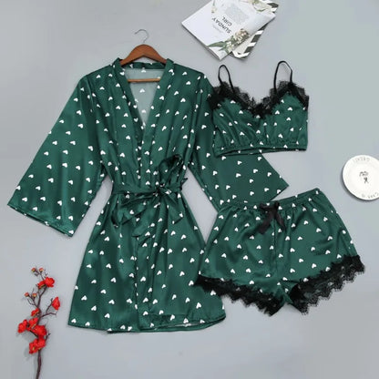 Cralom Women's Silk Pajama Set: Ice Silk Nightwear with Suspender Nightdress, Summer Homewear in Stylish Print