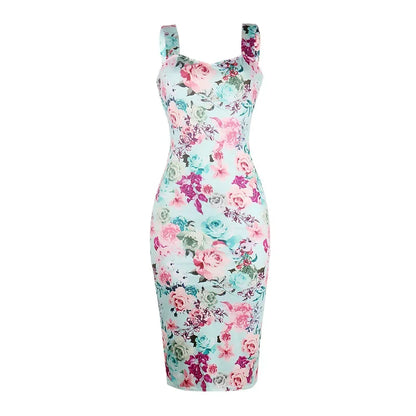 Cralom V-neck Camisole Dress Sleeveless Slim Fit Full Print Backless Slimming Design