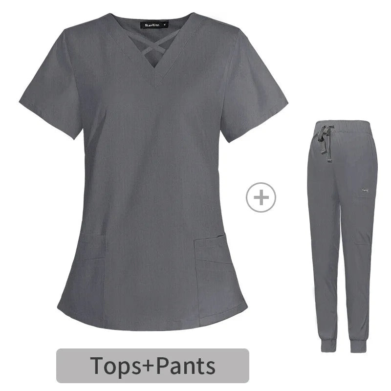Cralom Anesthetist Scrubs Set: Tops & Jogger Pants - Operating Room Workwear