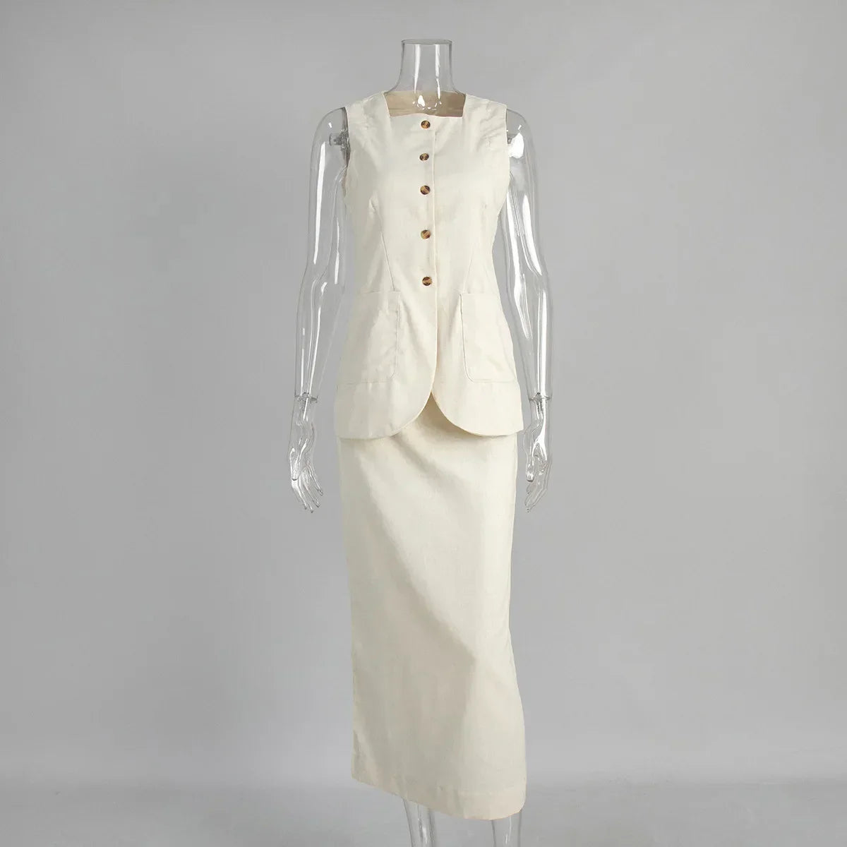Cralom Sleeveless Vest & High Waisted Skirt Set for Office Ladies