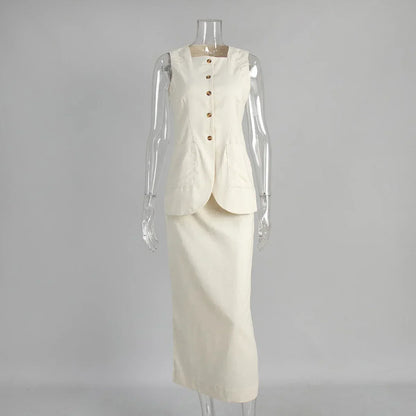 Cralom Sleeveless Vest & High Waisted Skirt Set for Office Ladies