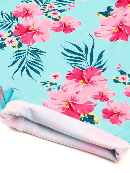 Cralom 3D Floral Print Long Sleeve Girls Swimsuit