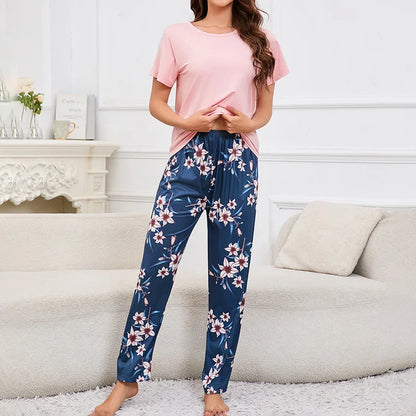 Cralom Women's Heart Print Pajama Set with Short-Sleeve Top, Shorts & Long Pants