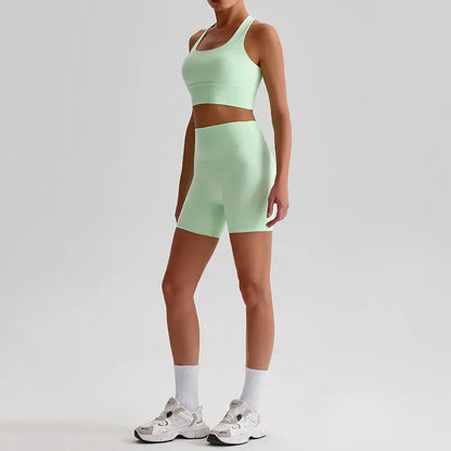 Cralom Seamless Yoga Set: Backless Bra & Booty-Lifting Shorts for Gym & Running