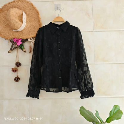 Cralom Black Button Peplum Blouse - Office Chic, Vintage Style for Women
