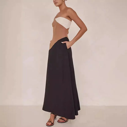 Cralom Slim Fit Sleeveless Patchwork Dress