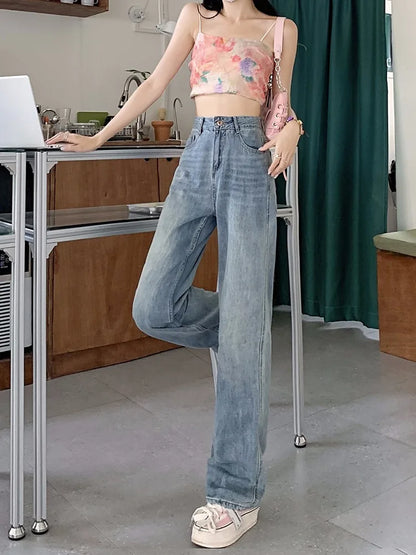 Cralom Wide Leg Jeans: Korean Style Loose Baggy Denim Pants for Women