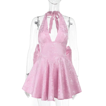 Cralom Jacquard Slim Fit Bow Dress: Women's Sexy Summer 2025 Temple