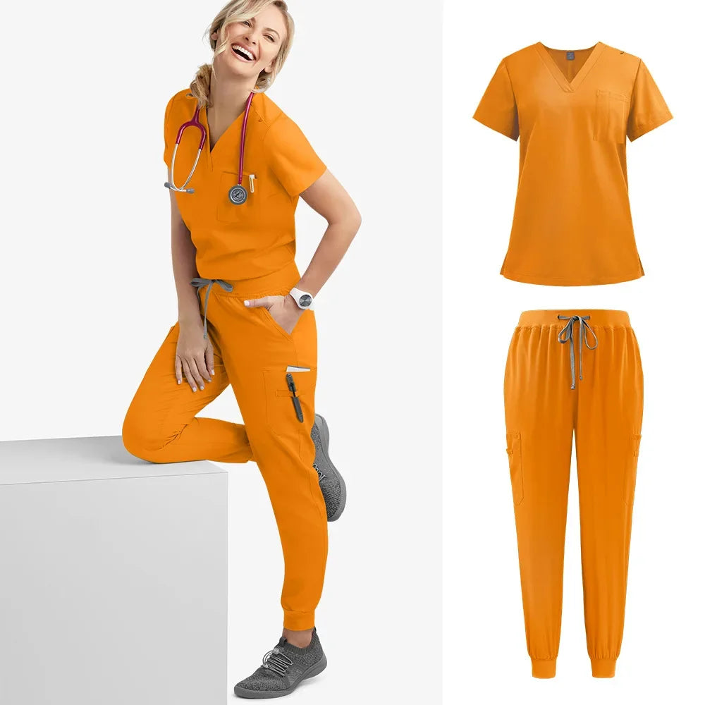 Cralom Multicolour Jogger Scrubs Set with Pocket Pants