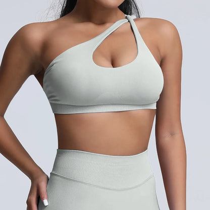 Cralom One Shoulder High Impact Sports Bra - Adjustable Straps & Removable Pads