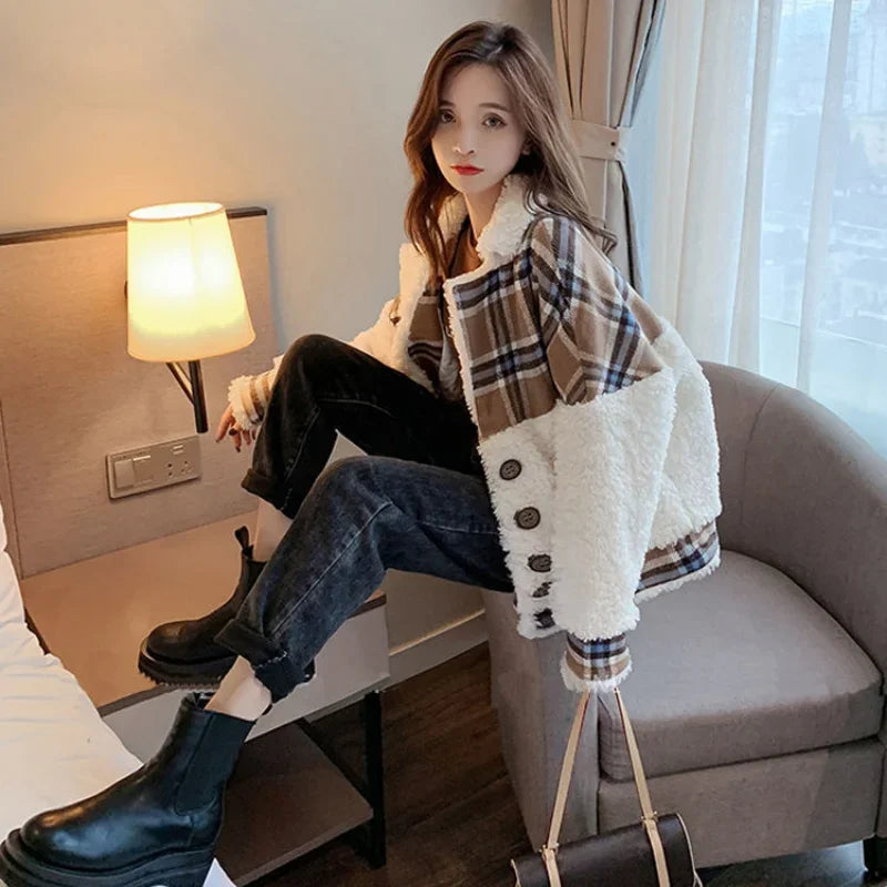 Cralom Women's Fur Trim Tweed Coat - Stylish & Warm Wool Jacket