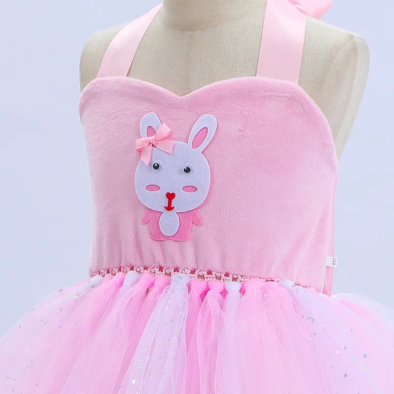 Cralom Forest Rabbit Print Dress for Children's Halloween Role Play