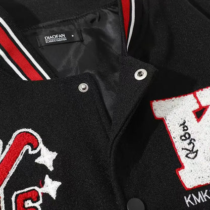 Cralom Flocking Baseball Uniform Jacket: Y2K Retro Vintage Lovers Motorcycle Casual Coat