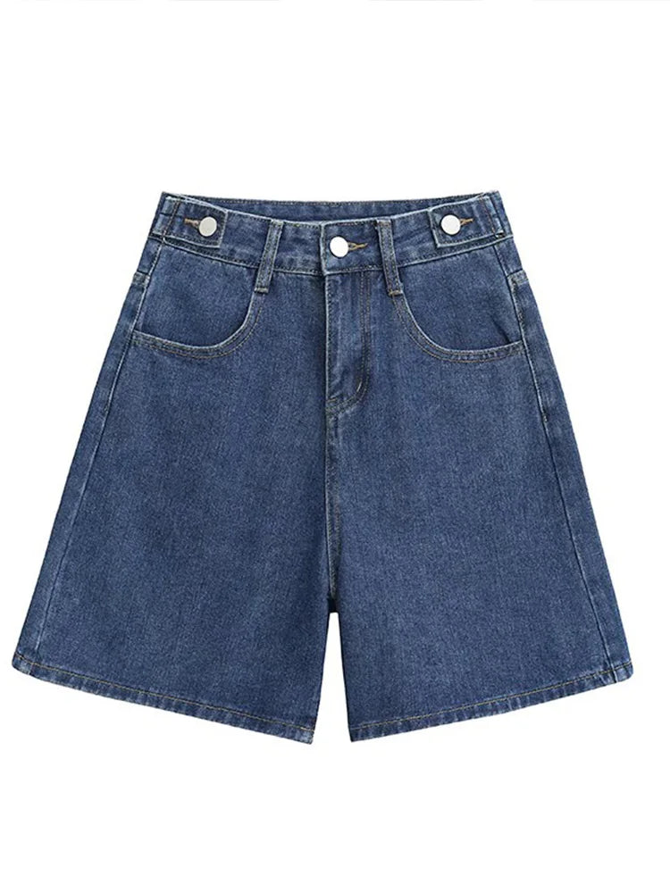 Cralom Women's Plus Size High Waist Denim Shorts Wide Leg Straight Leg Jeans