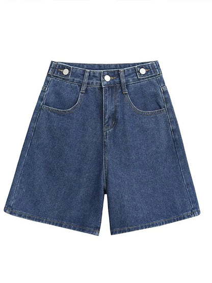 Cralom Women's Plus Size High Waist Denim Shorts Wide Leg Straight Leg Jeans