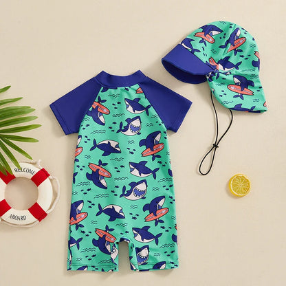 Cralom Baby Boy Rash Guard Set with Sun Hat