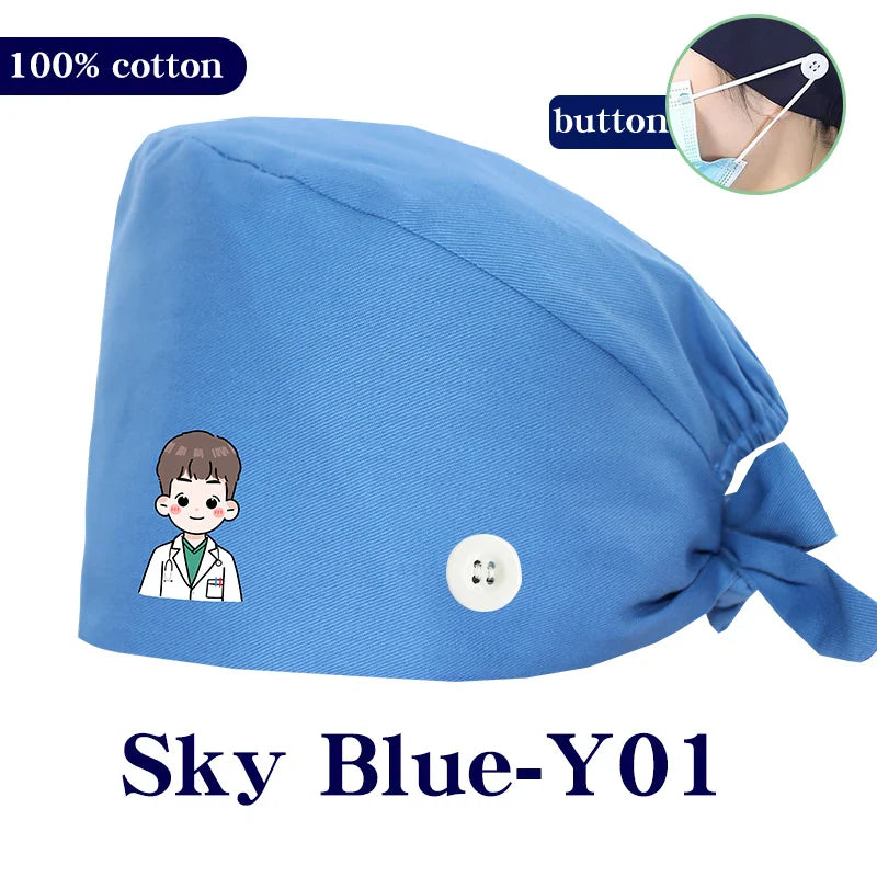 Cralom Cartoon Printed Surgical Scrub Caps for Medical & Pet Grooming Pros