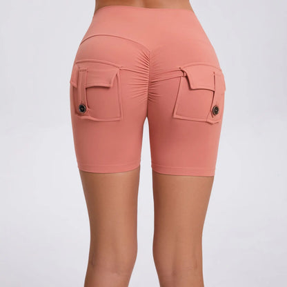 Cralom Peach Lifting Yoga Shorts - High Waist Stretchy Fitness Shorts