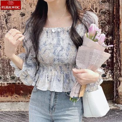 Cralom Floral Print Off Shoulder Peplum Top