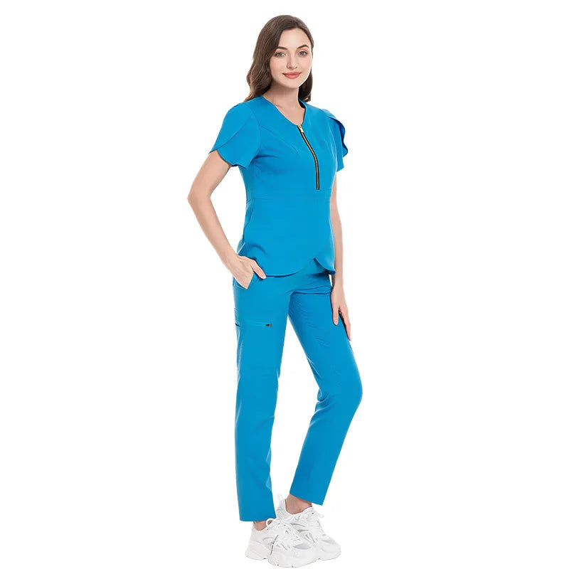Cralom Women's Solid Color Hospital Scrub Set
