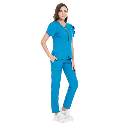 Cralom Women's Solid Color Hospital Scrub Set