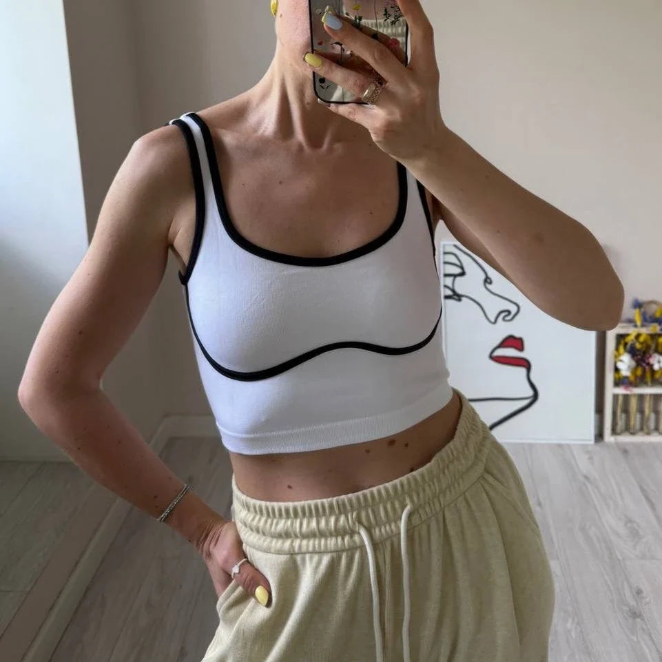 Cralom Color Contrast Yoga Bras - Open Back Sports Crop Top