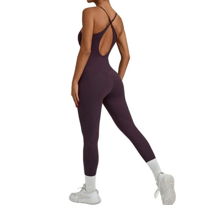 Cralom Seamless Yoga Bodysuit with Adjustable Cross Straps