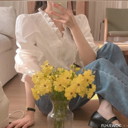 Cralom Lace Ruffle Peplum Top - Summer 2025 Collection