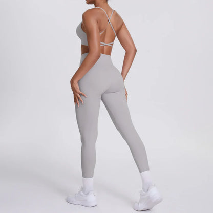 Cralom Seamless Yoga Set: Cross Back Sports Bra & High Waist Booty Lifting Leggings