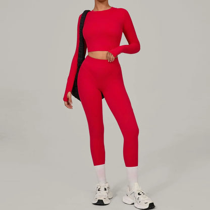 Cralom Brushed Yoga Set: Long Sleeve Top & High-Waist Leggings