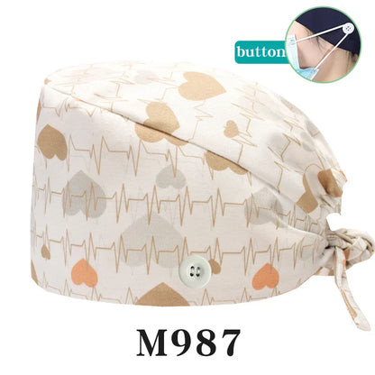 Cralom Cartoon Print Cotton Scrub Caps for Pet Grooming & Medical Professionals