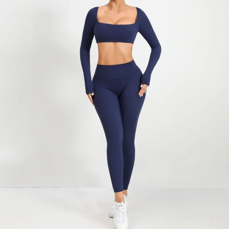 Cralom Seamless Yoga Set: Booty Lifting Leggings & Long Sleeve Top