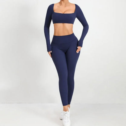 Cralom Seamless Yoga Set: Booty Lifting Leggings & Long Sleeve Top