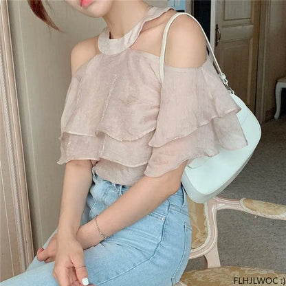 Cralom Sheer Mesh Off Shoulder Ruffle Top - Chic, Sexy, & Stylish