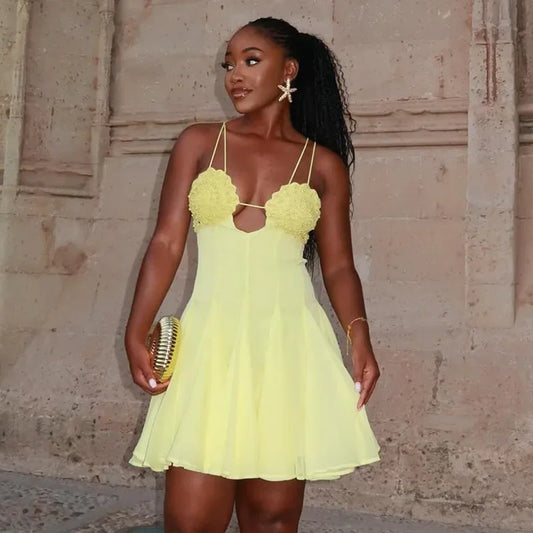 Cralom Diamond Bow A-Line Mini Dress | 2025 Summer Sexy Beach Party Streetwear