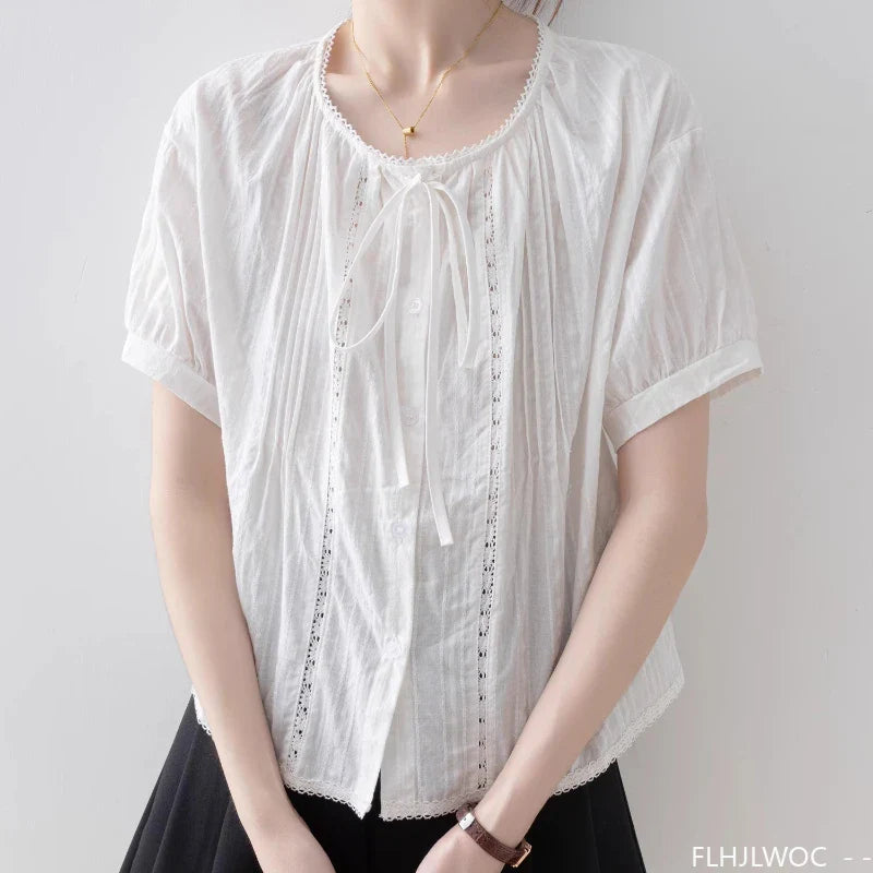 Cralom Short Sleeve Lace Ruffle Top - Summer 2025 Collection