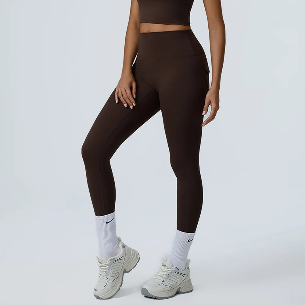 Cralom High Waist Yoga Leggings with Pocket for Women's Fitness Running Hip Lift