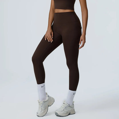 Cralom High Waist Yoga Leggings with Pocket for Women's Fitness Running Hip Lift