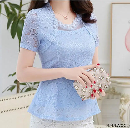 Cralom Vintage Lace Peplum Top Blouse Girls Retro Japan Style Mesh Shirt
