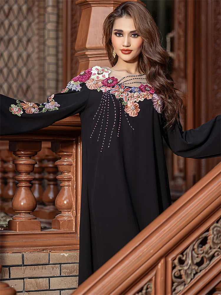 Cralom Luxe Black Abaya Kaftan for Stylish Muslim Women