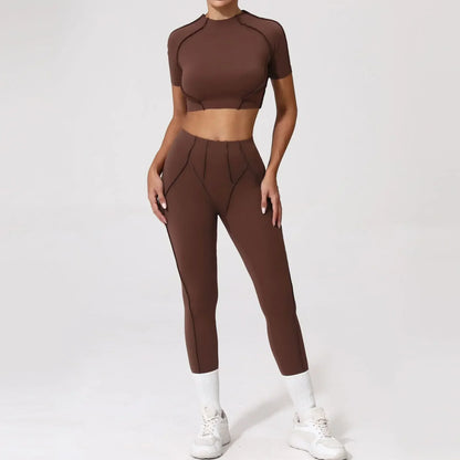 Cralom Seamless Yoga Set: Breathable High-waisted Hip-lifting Trousers for Fitness & Running