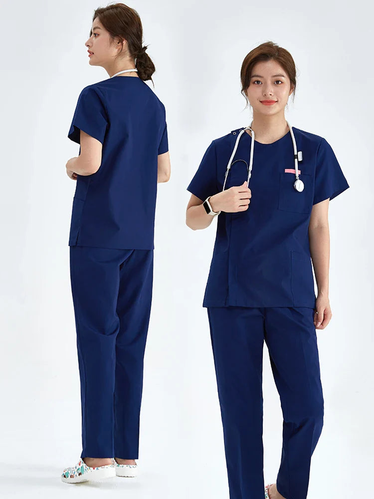 Cralom Heather Scrub Set: Men Women Zip Top, Drawstring Pants 2pc Slim Tunic