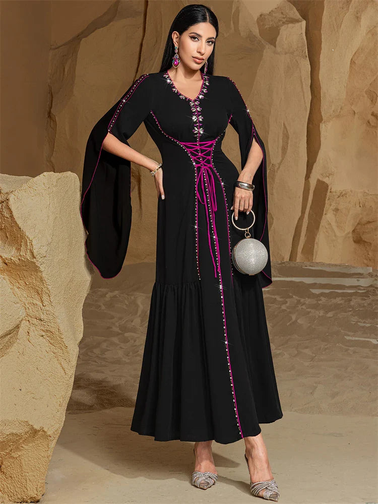 Cralom Black Satin Evening Abaya - Modest Dress for Women