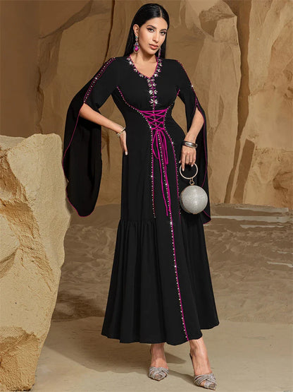 Cralom Black Satin Evening Abaya - Modest Dress for Women
