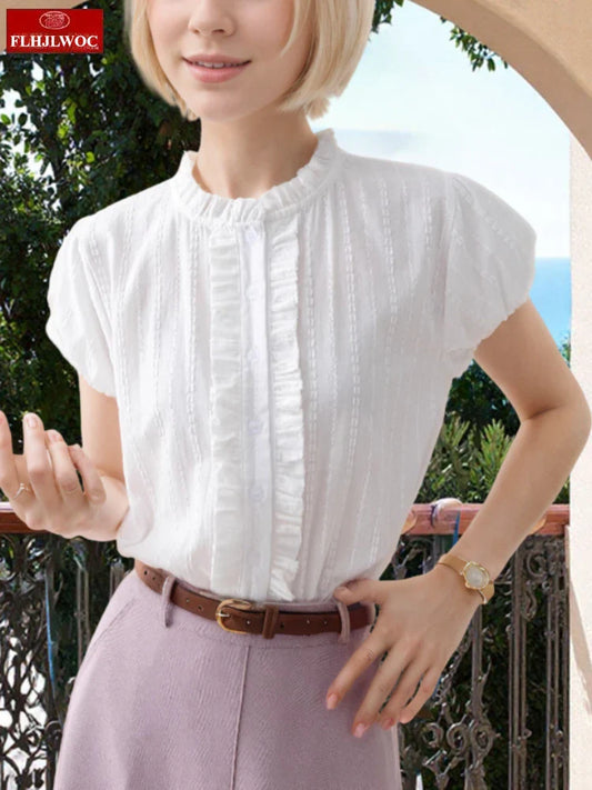 Cralom Ruffles Blouse in Sweet Japan Style for Preppy Girls