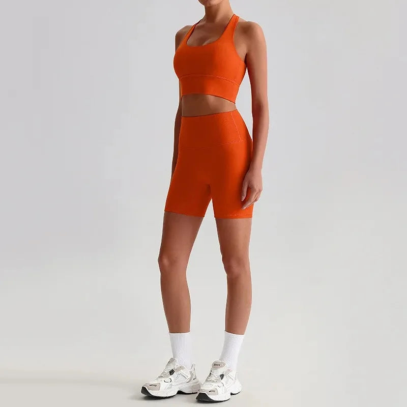 Cralom Seamless Yoga Set: Backless Bra & Booty-Lifting Shorts for Gym & Running